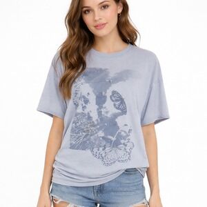 Aerie Graphic Butterfly T Shirt Womens Small Blue Short Sleeve Cotton Blend